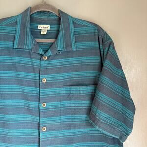 Vintage PICANTE! Men's L Hand Loomed Blue Striped Button Up Casual Shirt Hippie